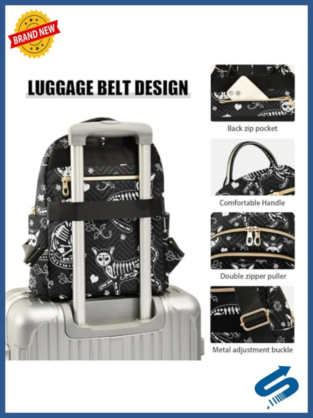 Lightweight Polyester Wave Quilted Backpack Purse Travel Shoulder Bag Rucksack